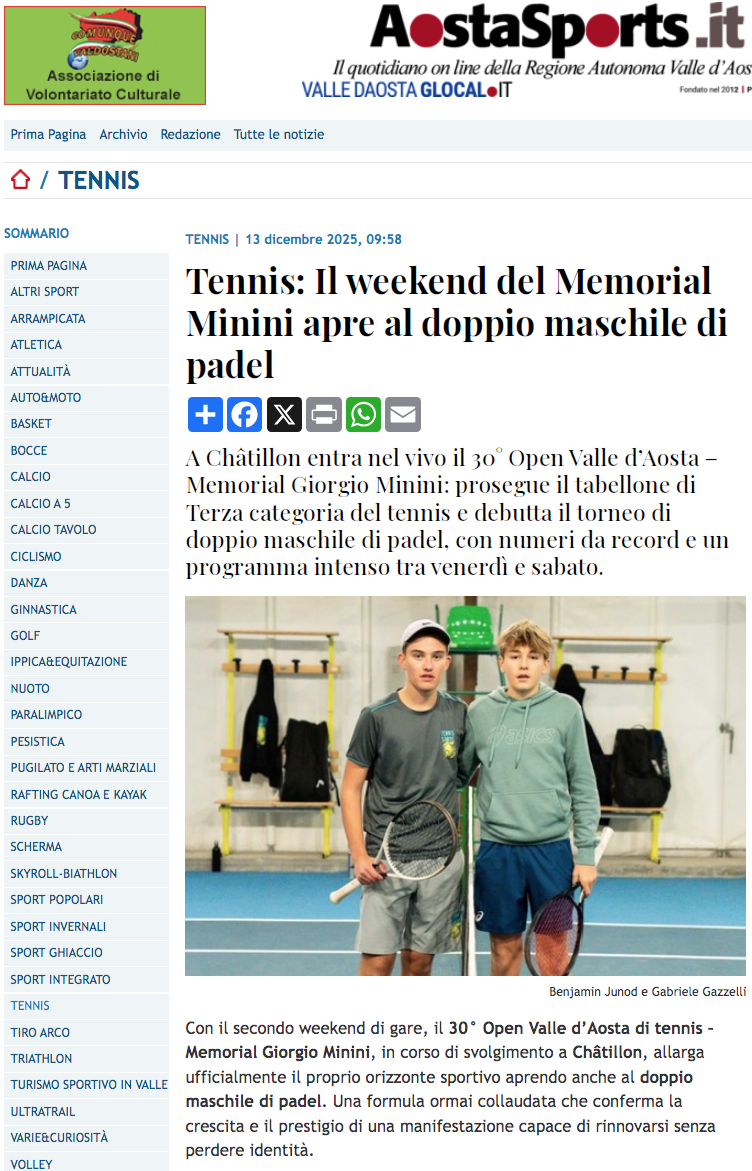 Tennis: Il weekend del Memorial Minini apre al doppio maschile di padel