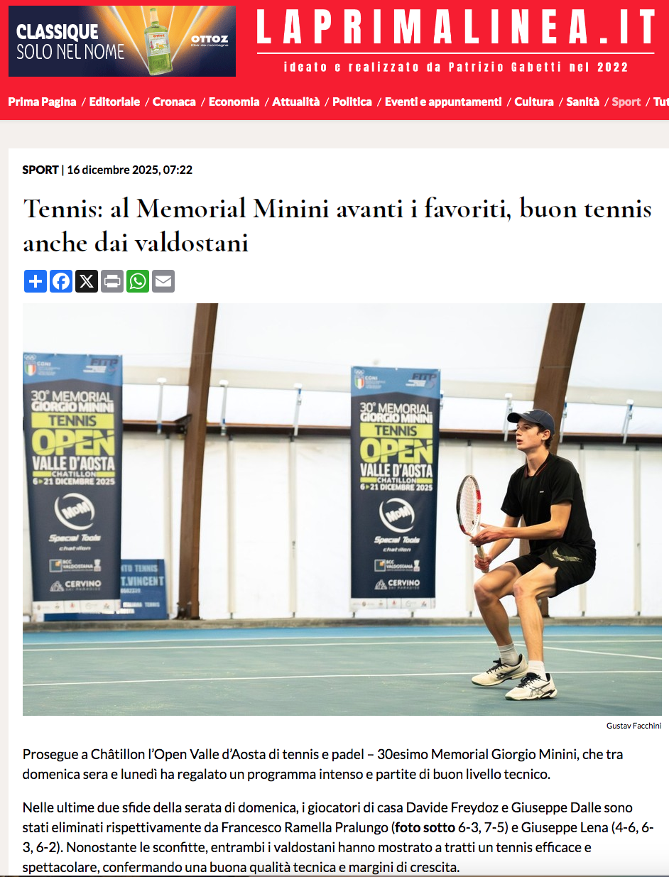 Tennis: Al Memorial Minini avanti i favoriti, buon tennis anche dai valdostani