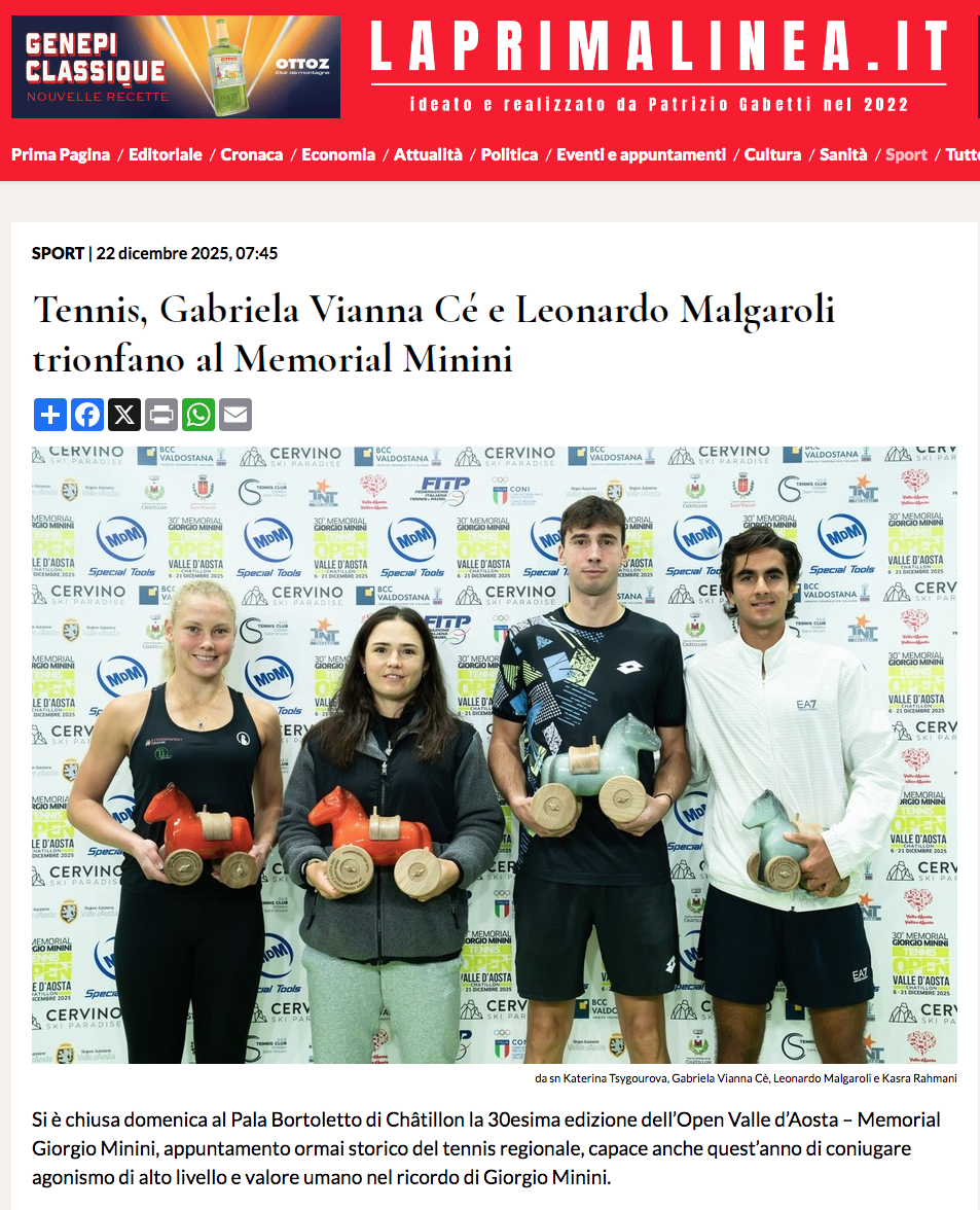 Tennis, Gabriela Viana Cè e Leonardo Malgaroli trionfano al Memorial Minini